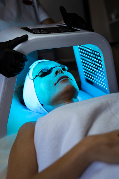 woman taking infrared light therapy from derma laser and aesthetic clinic in Sandton